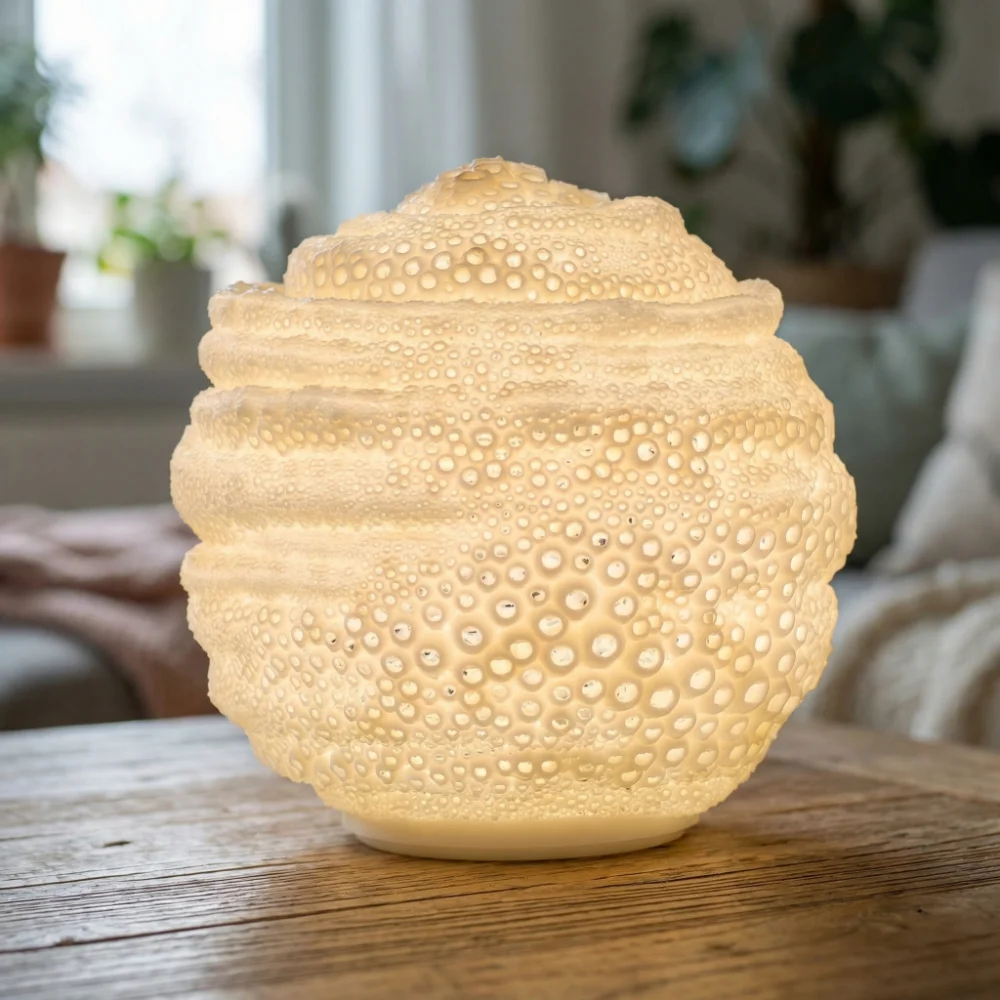 Tapiu Beehive table lamp shade with warm LED and textured decorative design