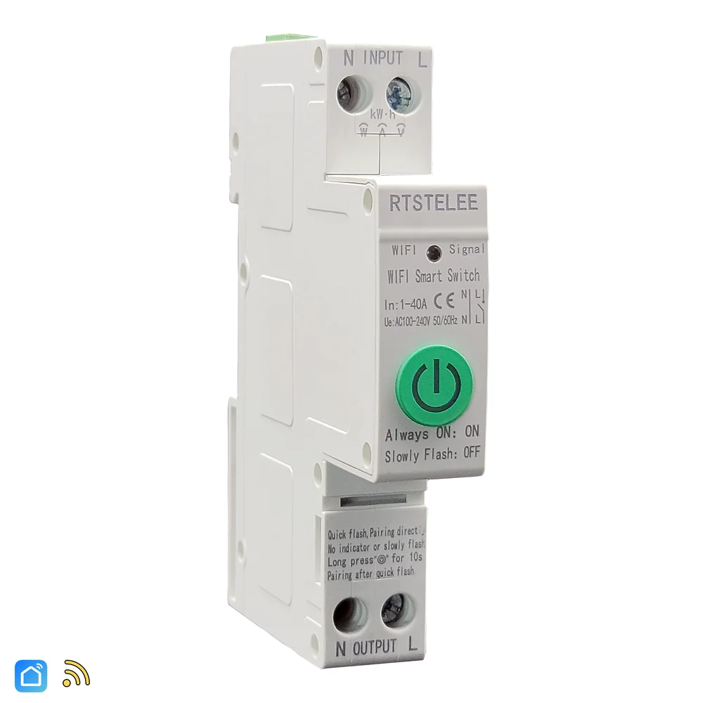 WiFi smart switch 40A with power monitoring for DIN rail installation